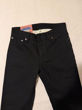 Acne Black Skinny Jeans with Coral Patch